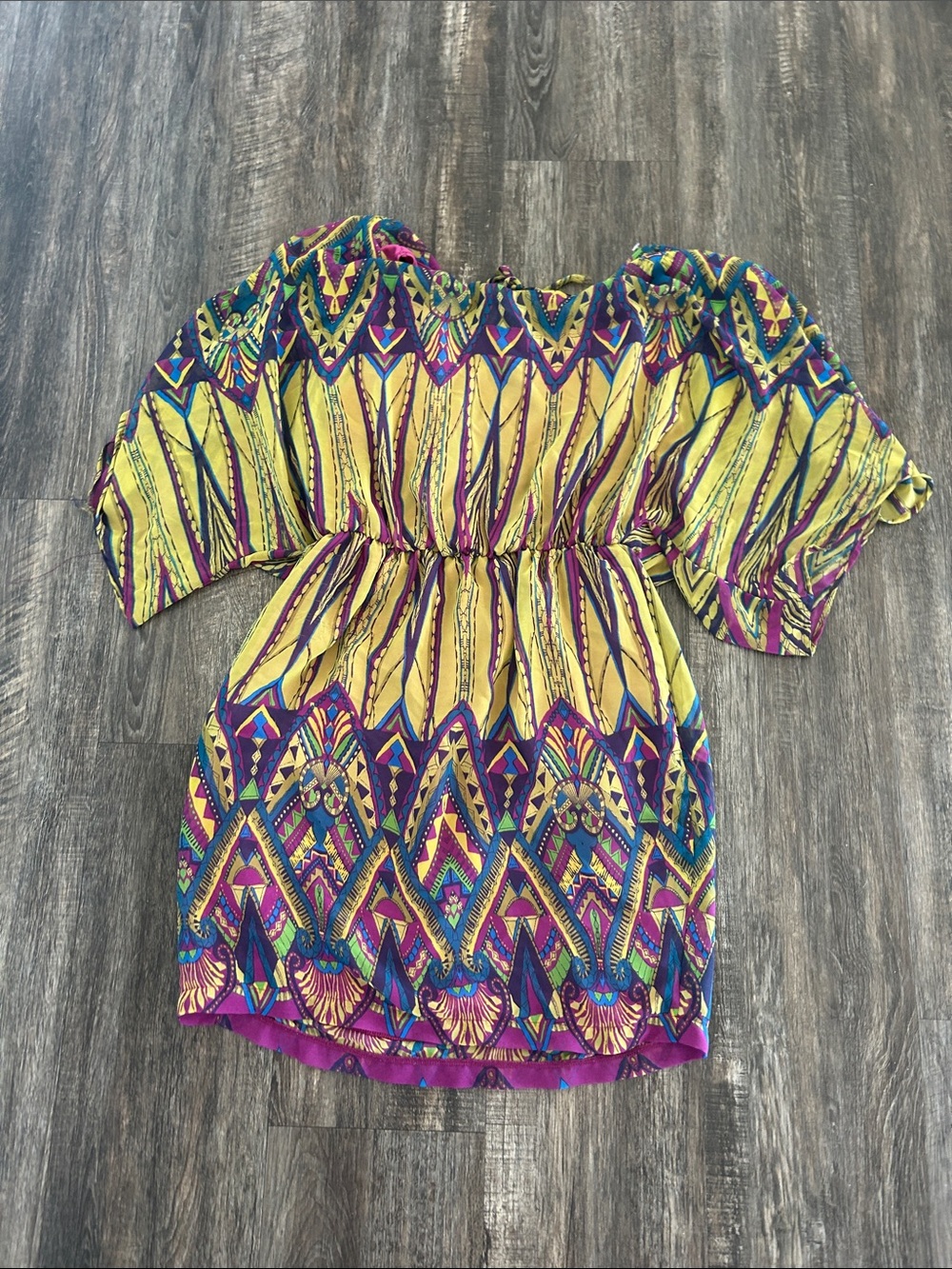 hello miss Yellow Off-Shoulder Tunic with Vibrant Geometric Print